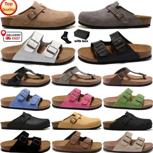 With Box Designer Clogs Sandals clog Slippers Cork Flat High Quality Fashion Summer Genuine Leather Slide Favourite Beach Casual Shoes Women Men 35-45 - Shoes & Accessories - denook