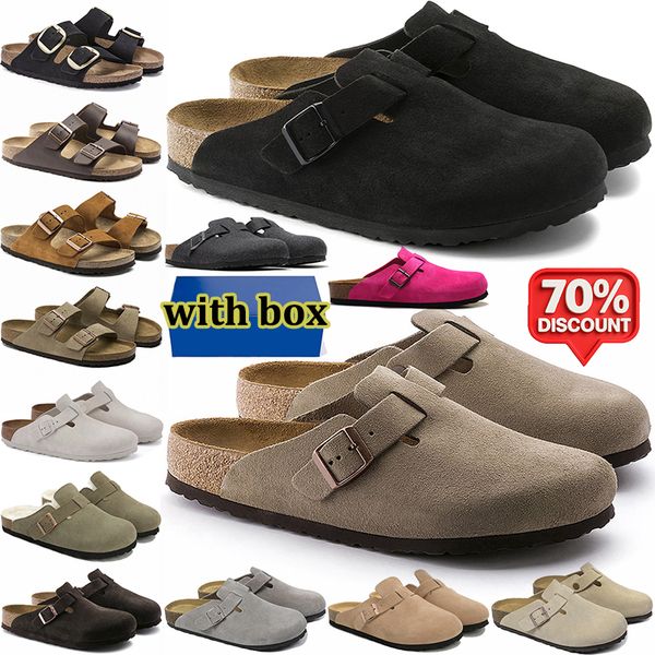 free shipping with box designer slippers men women clogs suede leather mules mens stylish slides outdoor comfortable sandals black brown sand grey shoes - Shoes & Accessories - denook
